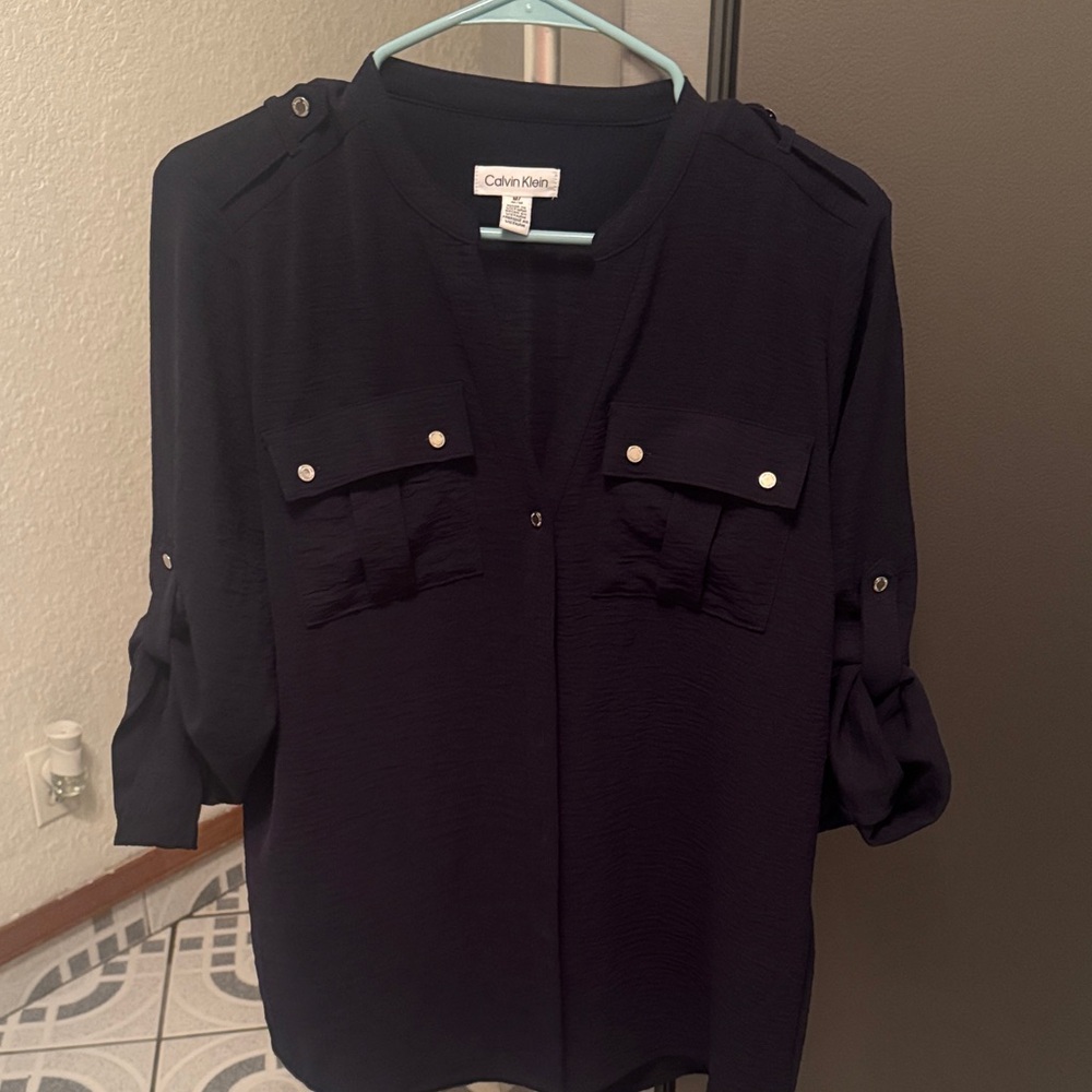 Calvin Klein Black Button-Front Utility Shirt